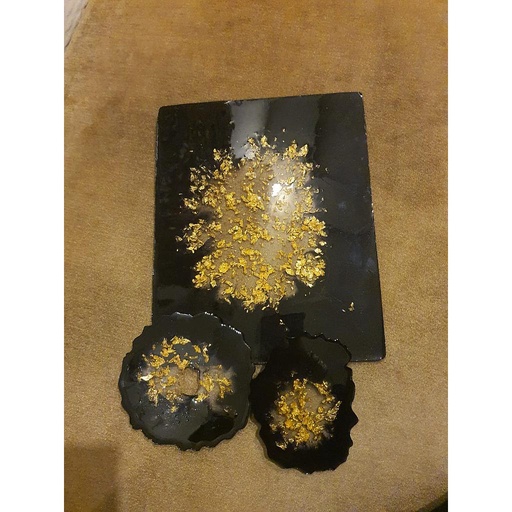 [PK3261-AR-DIM-010224] Black dish and coasters