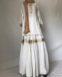 [PK3334-CW-PRT-010709] White Gharara Dress with Gotawork
