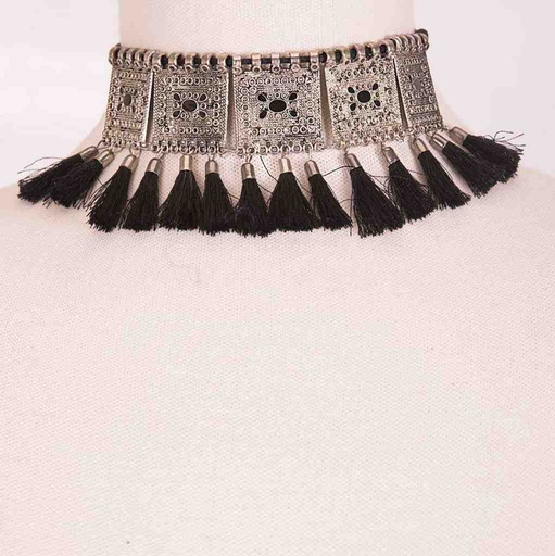 [PK3363-JW-NCK-010905] Metallic Antique Choker in Silver and Gold Tone