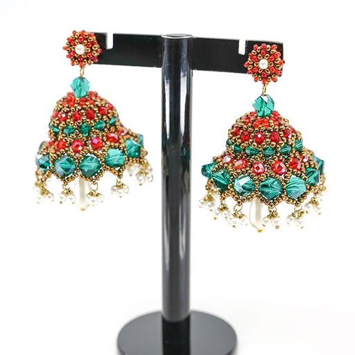 [PK1048-GN-GEN-012466] Handmade Beaded Jhumkis