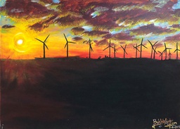 [PK4085-AR-ACR-012789] Windmills - Acrylic Painting of Sindh Pakistan