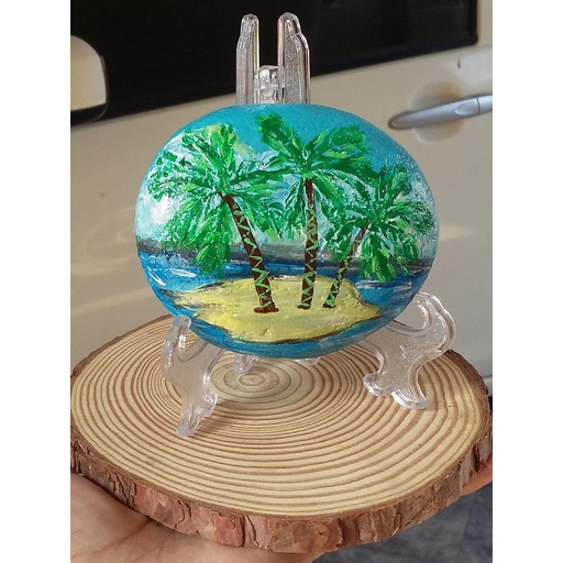 [PK3699-AR-ACR-012836] Coconut trees painting on rock