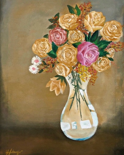 [PK4222-AR-OIL-013100] Ranunculus in Glass Vase