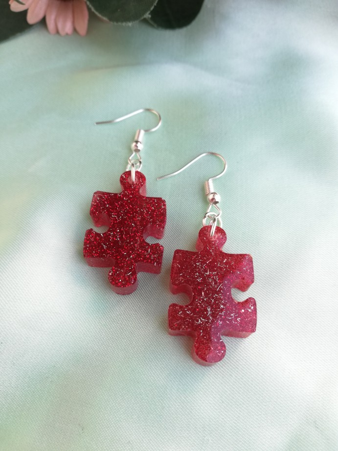 Red & Silver Puzzle Earrings