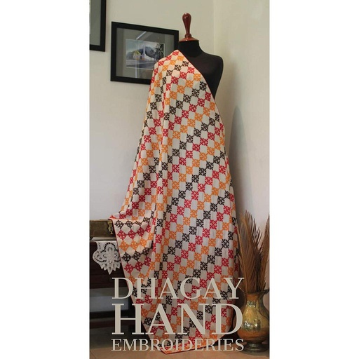 [PK4663-CW-SCF-014371] Hand Embroidered Silk Shawl