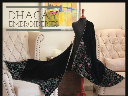 [PK4663-CW-SCF-014373] Velvet Embroidered Shawl