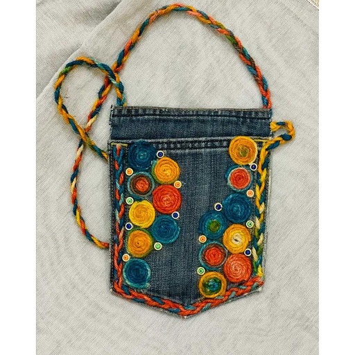 [PK4905-BG-POU-014619] Denim n jute mobile pouch