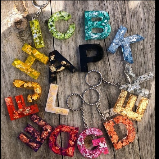 [PK3319-MR-GEN-014924] Personalized  Key Chain - Letter Name Keychain - Real Flower Resin Accessory