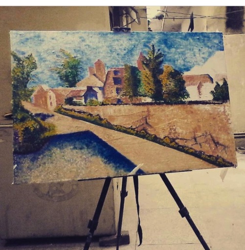 [PK5162-AR-OIL-014999] Pointillism landscape