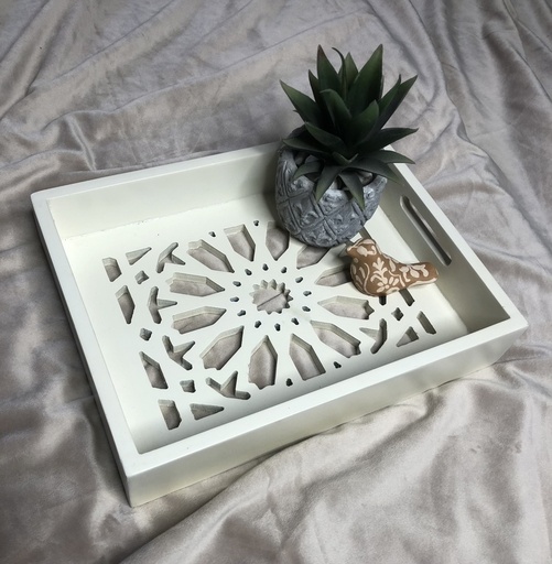 [PK0549-HM-TRY-015745] White Jaali Tray