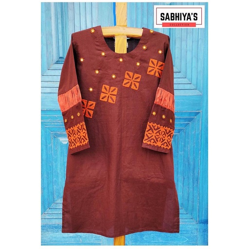 [PK5859-CW-PRT-016749] Caramel Applique Shirt