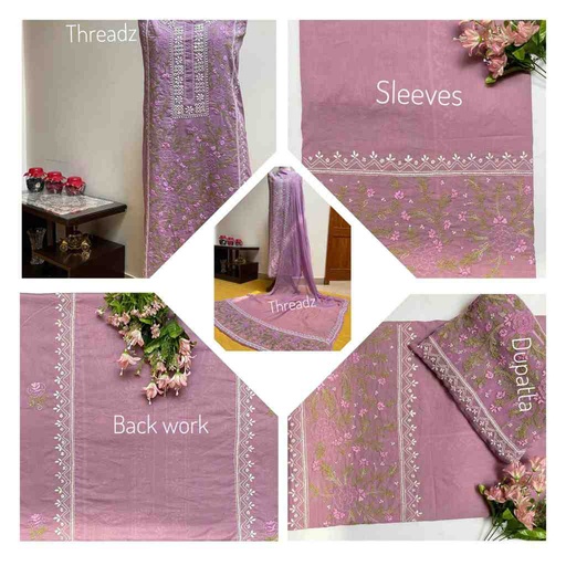 [PK2242-CW-UNS-017092] Hand Embroidered Shirt and Dupatta with Chikankari, Satin Stitch and Mirror Work