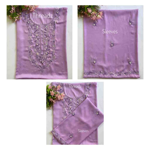 [PK2242-CW-UNS-017281] Hand Embroidered Shirt with Satin Stitch and French Knot