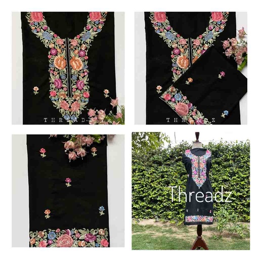 [PK2242-CW-UNS-017292] Hand Embroidered Shirt with Gara Work