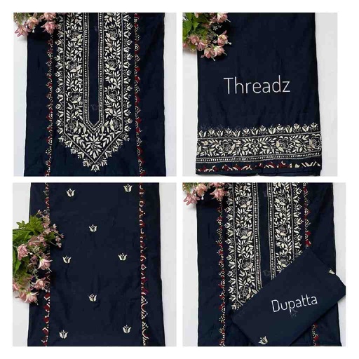 [PK2242-CW-UNS-017294] Embroidered Shirt with Satin Stitch and Aplic Work