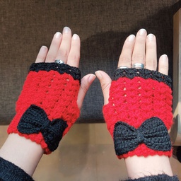Red &amp; Black Crochet Fingerless Ladies Gloves