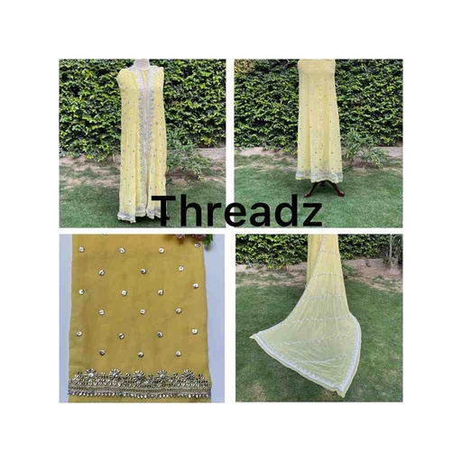 [PK2242-CW-UNS-017447] Handmade Gown and Dupatta With gotta work