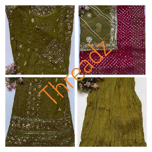 [PK2242-CW-UNS-017451] Handmade Dress with Mukesh and Gotta Work