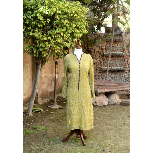 [PK6405-CW-PRT-019141] Embroidered Shirt Green