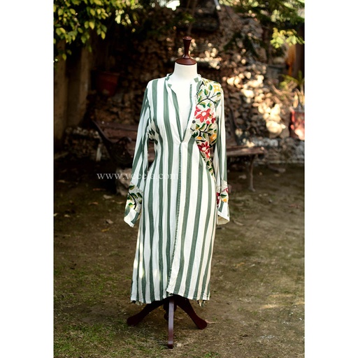 [PK6405-CW-JAC-019153] Kantha Work Long Embroidered Coat