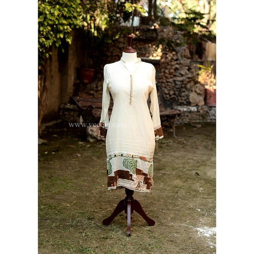 [PK6405-CW-PRT-019157] Embroidered Off White Shirt