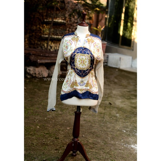 [PK6405-CW-PRT-019162] Digitally Printed White Shirt