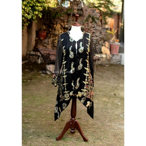 [PK6405-CW-PRT-019163] Embroidered Black Sharara with Satara Work