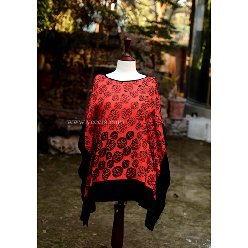 [PK6405-CW-SCF-019165] Embroidered Red Poncho