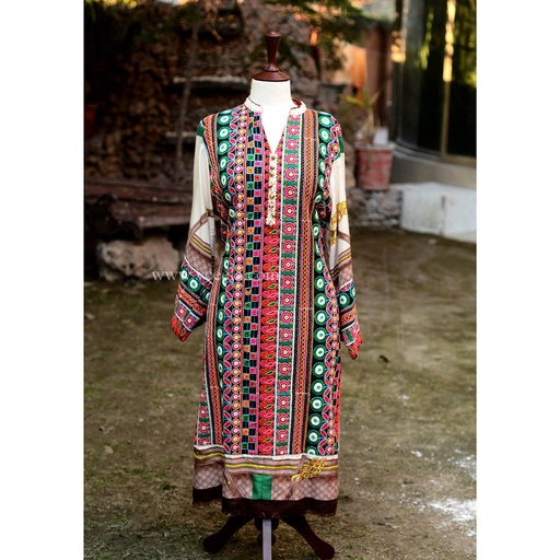 [PK6405-CW-PRT-019167] Embroidered Khaddar with Printed Shirt