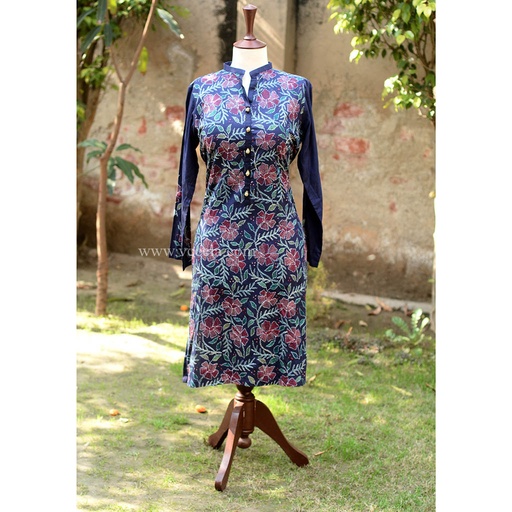 [PK6405-CW-PRT-019182] Blue Shirt with Hand Embroidered Kantha Work
