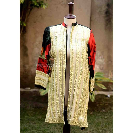 [PK6405-CW-JAC-019196] Hand Embroidered Short Coat with Gota Work