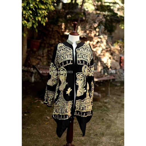 [PK6405-CW-JAC-019200] Black Short Coat with Gota Embroidered Work