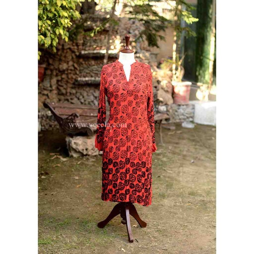 [PK6405-CW-PRT-019206] Embroidered Red Shirt with Moti Work