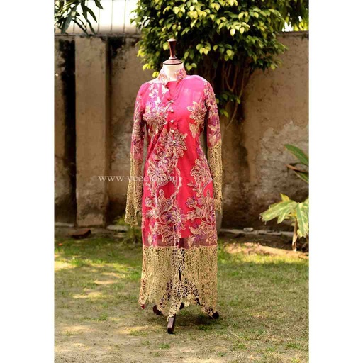 [PK6405-CW-PRT-019218] Shirt with West Hand Embroidery and Lace Work