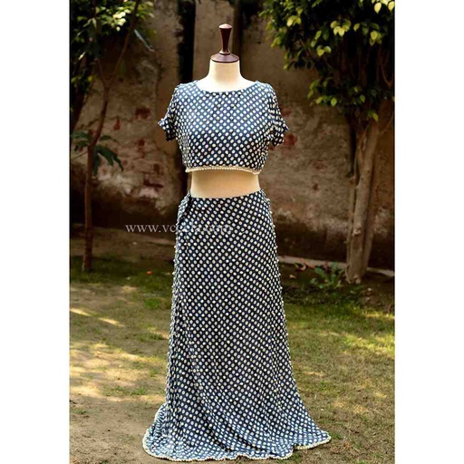 [PK6405-CW-PRT-019223] Polka Dots Lehnga and Choli with Beads Work 