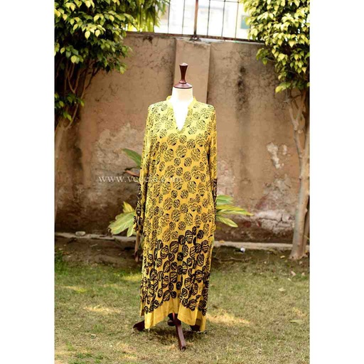 [PK6405-CW-PRT-019226] Yellow Long Shirt with Beads Work