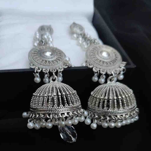 [PK6272-JW-EAR-019884] Silver Antique Dangling Jhumka Earrings