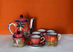 [PK0363-HM-TBW-022385] Blue Pottery Tea Set