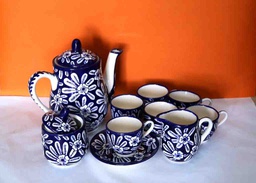 [PK0363-HM-TBW-022387] Blue Pottery Tea Set
