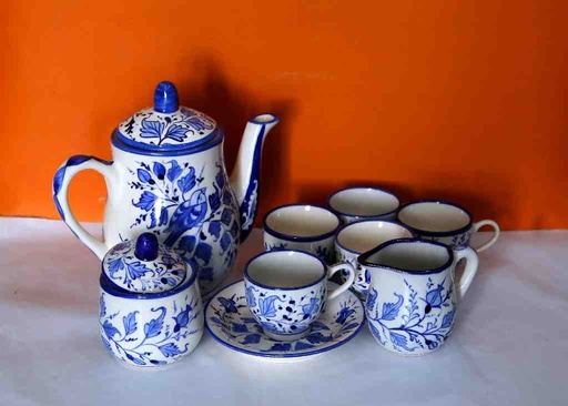 [PK0363-HM-TBW-022388] Blue Pottery Tea Set
