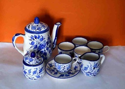 [PK0363-HM-TBW-022390] Blue Pottery Tea Set