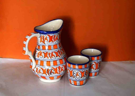 [PK0363-HM-TBW-022393] Blue Pottery Water Set