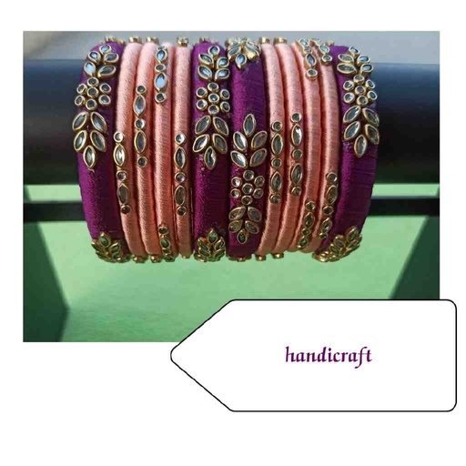 [PK7133-JW-BNG-022560] Threads Kundan Bangles (Set of 6)
