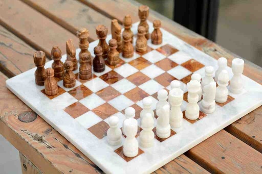 [PK0130-CF-ONY-024251] White and Brown Marble Chess Set