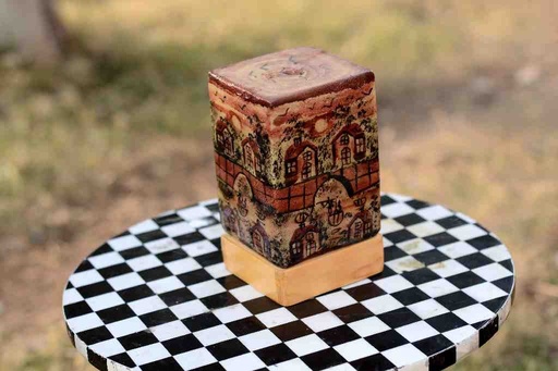 [PK0038-CF-CAM-025046] Camel Skin Square Shape Lamp