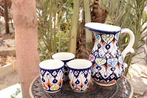 [PK0023-CF-BPO-025767] Blue Pottery 6 Glass Water Set