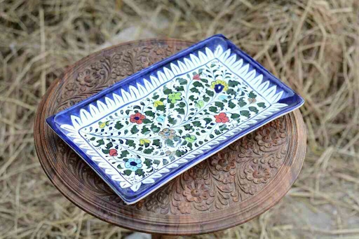 [PK0363-HM-TRY-026004] Blue Pottery Rectangular Dish