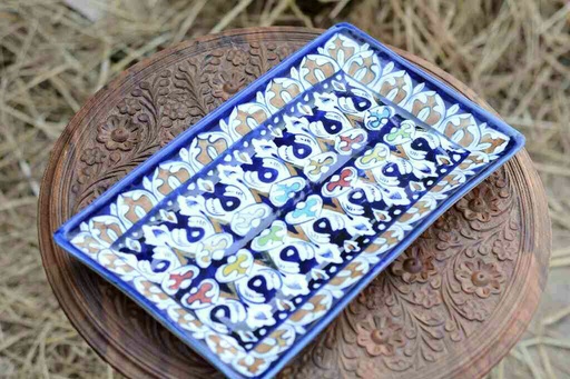 [PK0363-HM-TRY-026006] Blue Pottery Rectangular Dish