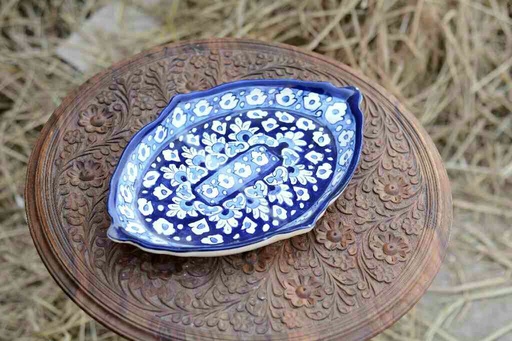 [PK0363-HM-TRY-026018] Blue Pottery Triangular Dish