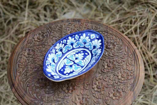 [PK0363-CF-BPO-026050] Blue Pottery Oval Shape Raita Bowl